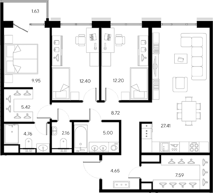 3-комнатная квартира 100.26 м², 3/9 эт., ЖК «LEGENDA Большой 67»